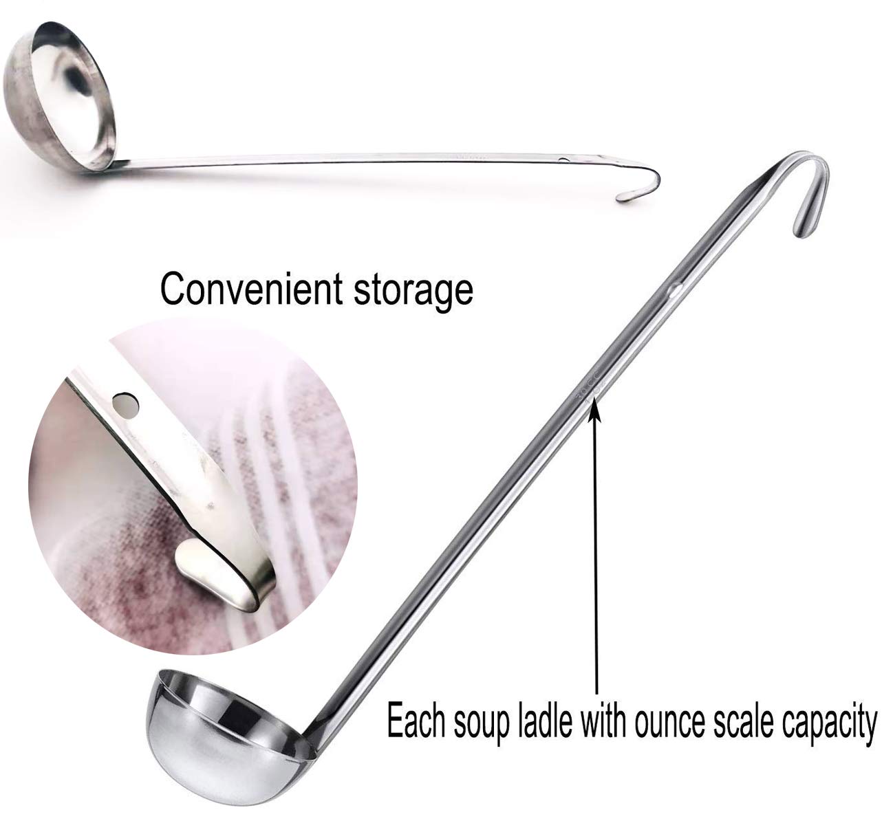 Danaraa 4 Pieces Stainless Steel Soup Ladle Metal Handle Ladle With Pouring Rim,1Oz/3Oz/4Oz/5Oz Set Ladles For Cooking Soup Sauc